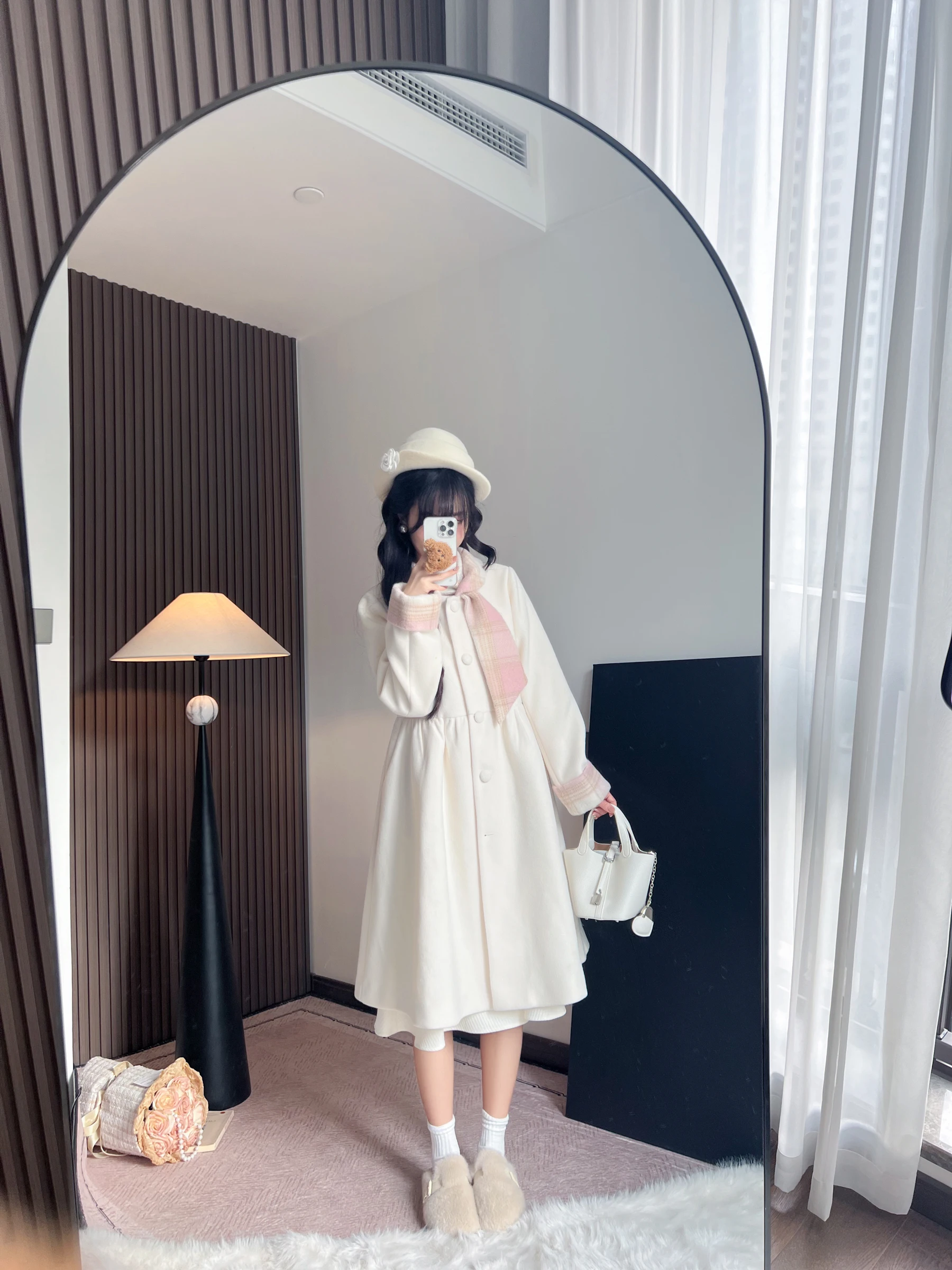 

Длинное шерстяное пальто Huazqi Deer Cloud Dreng Design, осенне-зимний комплект для девочек, стильный крой, полиэстер