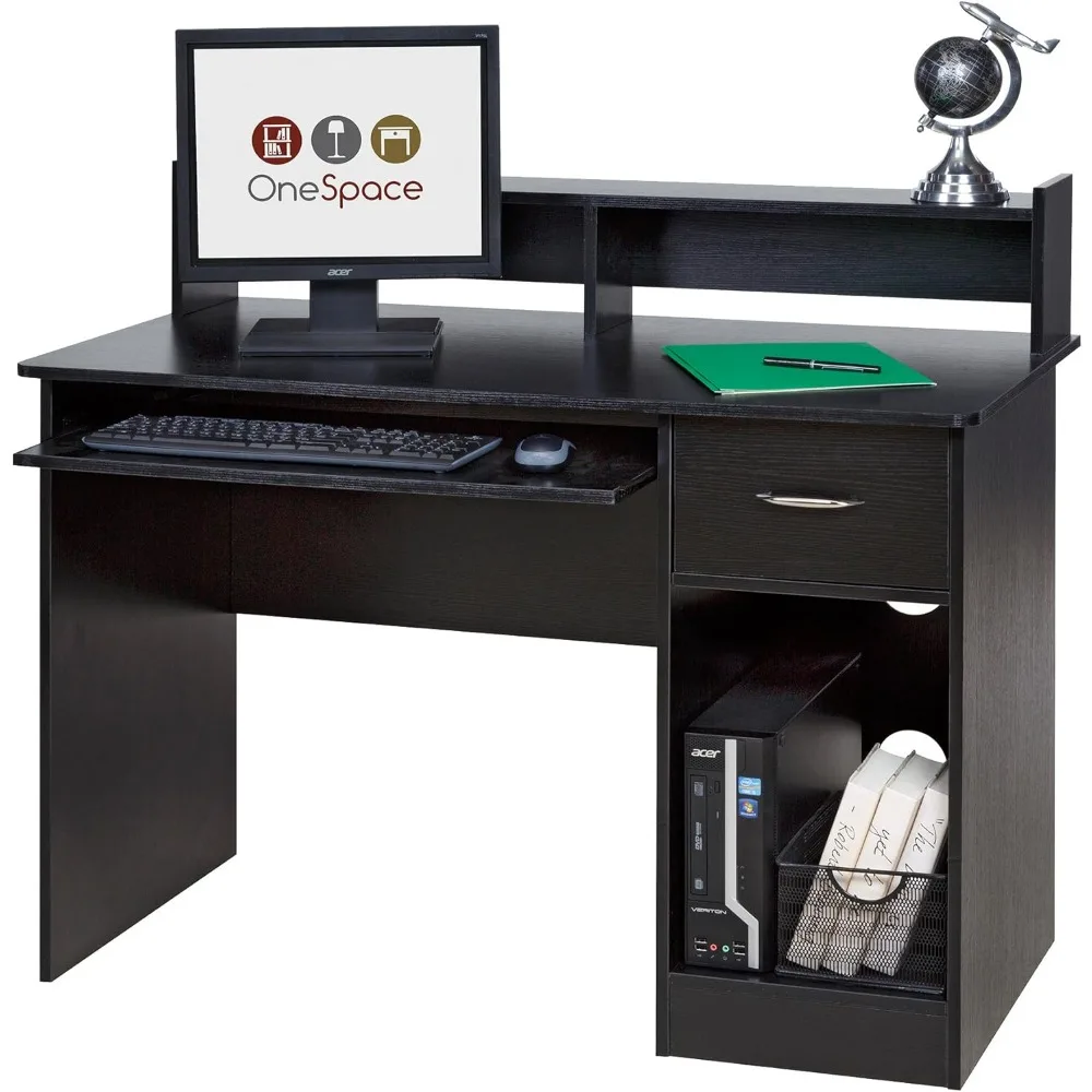 OneSpace-Essential Computer Desk, Hutch com Pull-Out teclado, preto