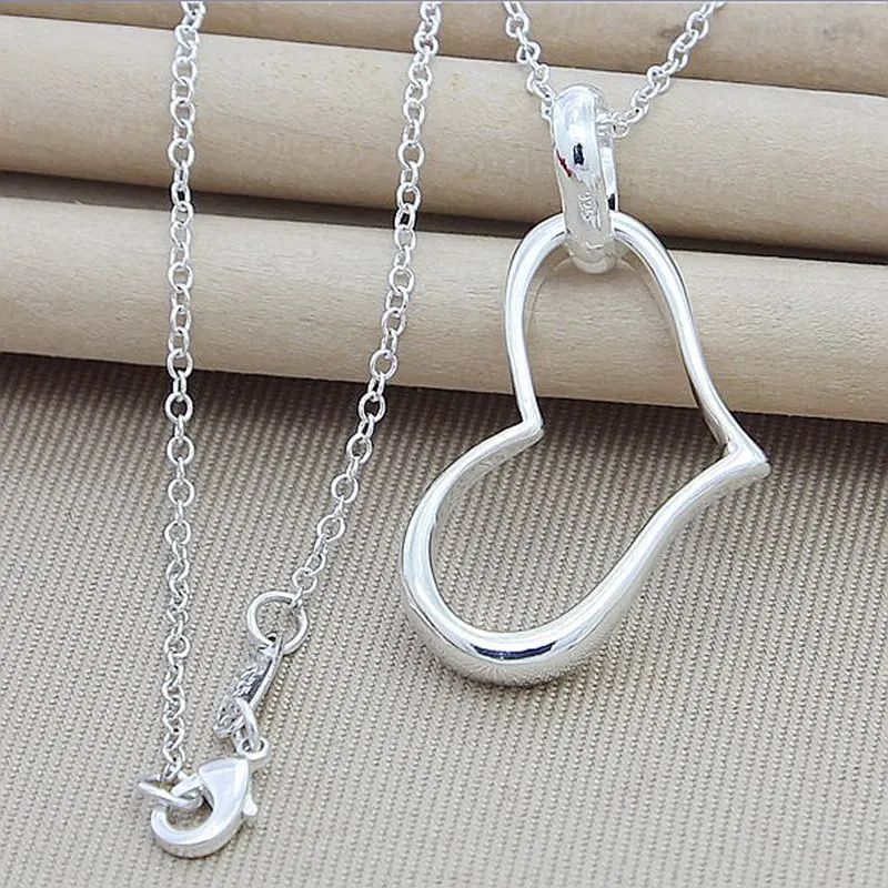 

925 Sterling Silver Heart Pendant Necklace 18 Inch Chain For Woman Fashion Wedding Engagement Party Charm Jewelry
