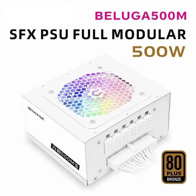 To SFX 80Plus Bronze 500W White Full-Modular With Rainbow Lights For Mini ITX Chassis Small Computer Case Power Supply