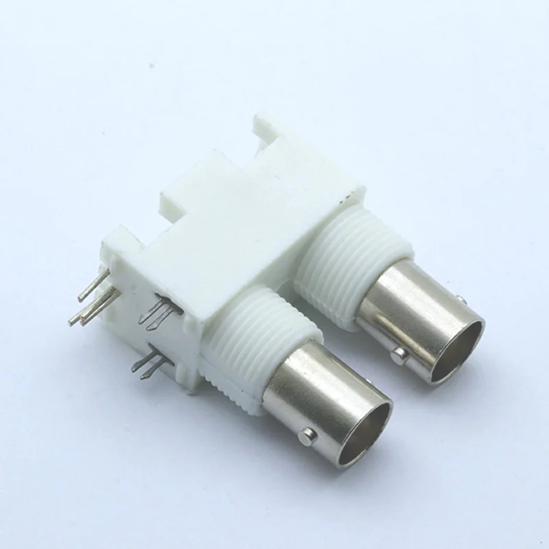 1 buah konektor plastik dudukan Panel sudut kanan wanita BNC ganda papan PC putih konektor ganda dudukan PCB