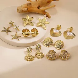 HECHENG, Fashion New Ocean Collection Golden Punk Bohemian Style Metal Dangle Earrings for Women