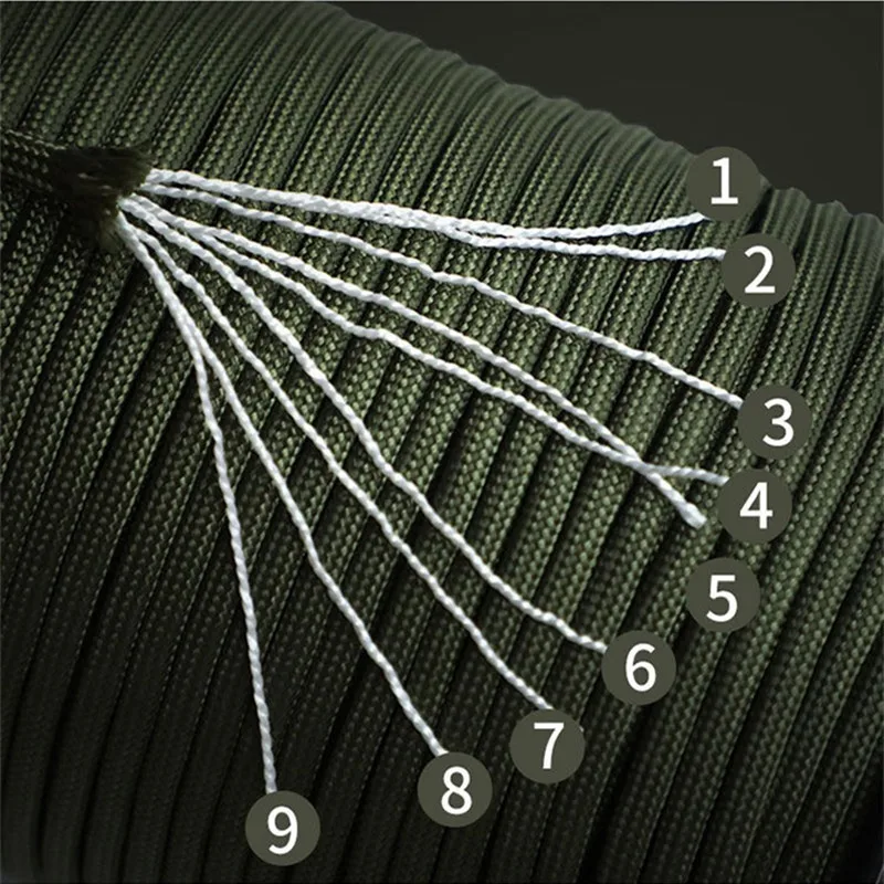 550 military regulation 9-core paracord outdoor camping hiking mountaineering survival emergency rope tent canopy rope 50M