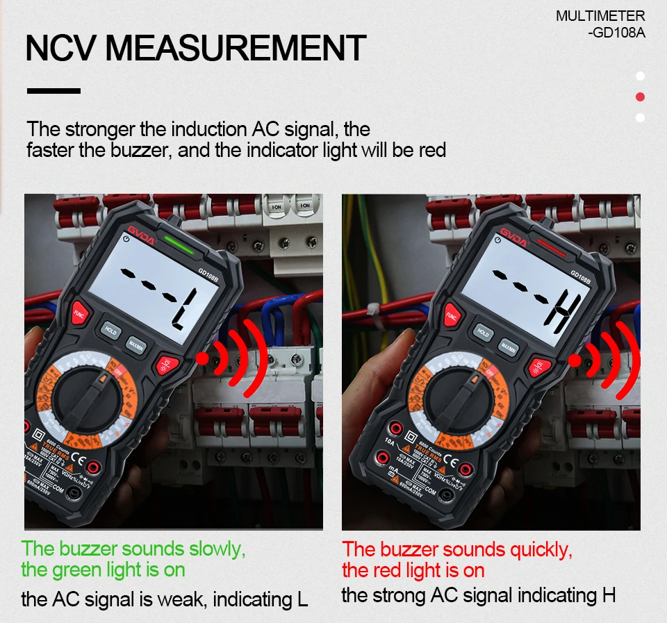 GVDA Digital Multimeter Ture RMS Auto Range 6000 Counts Multimetro 1000V 10A AC DC Ohm Hz NCV Live Voltage Temperature Meter