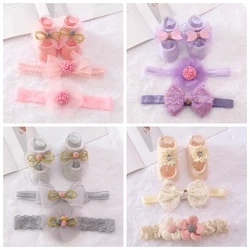 Baby  Flower Girl Headband Socks Set Crown Bows Newborn Hairband Headbands For Girls Turban Baby Hair Accessories 3Pcs/Set