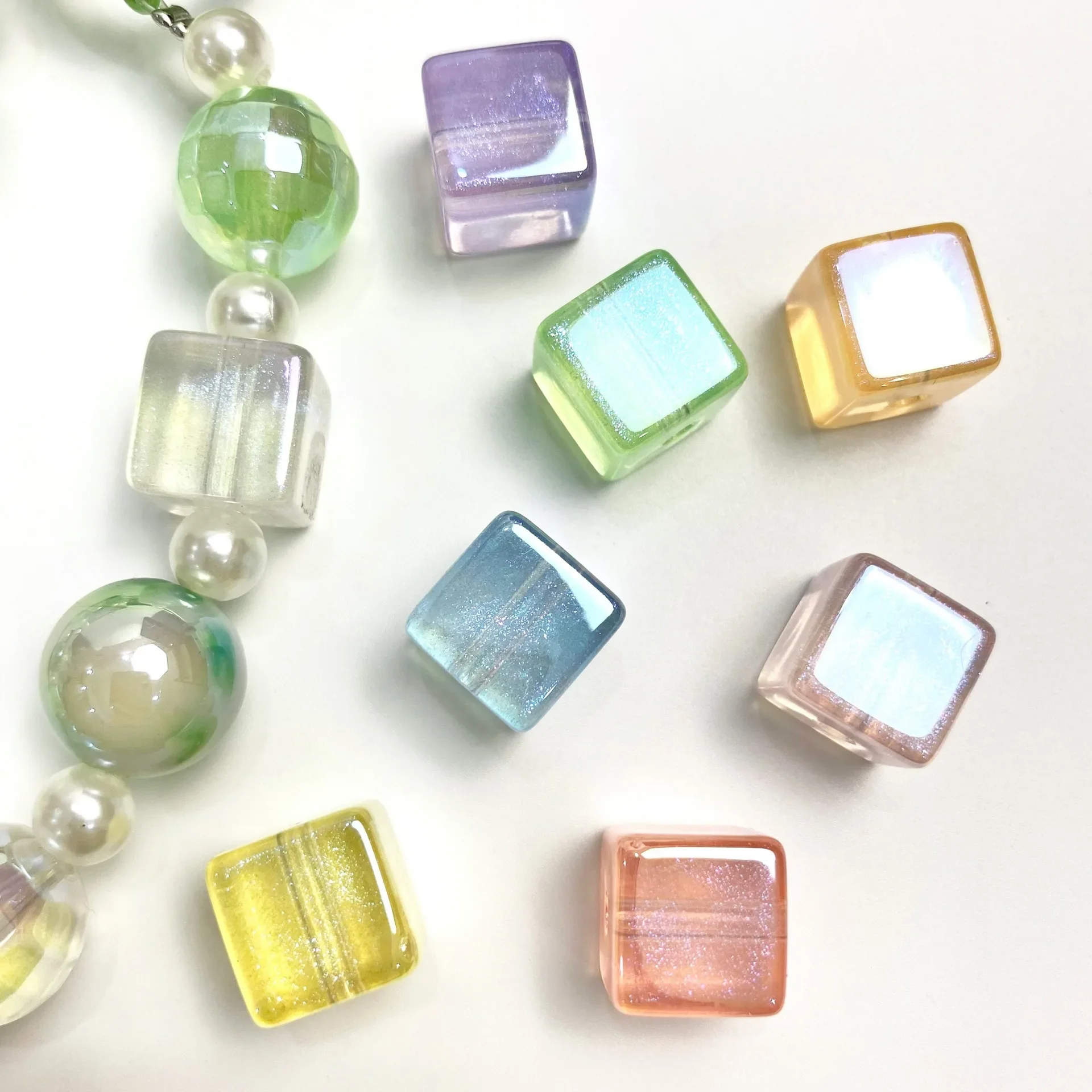 14mm Sunshine Colorful Electroplated Uv Scallion Mermaid Square Bead Diy Mobile Phone Chain Bead Material Accessories