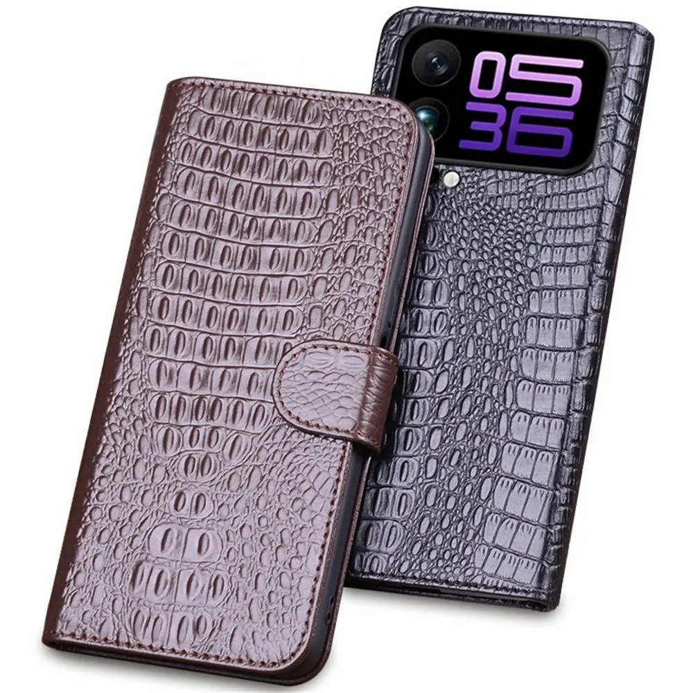 

Genuine Cowhide Leather Crocodile Flip Case for Xiaomi 17 Pro Max 17 Card Pocket Cover