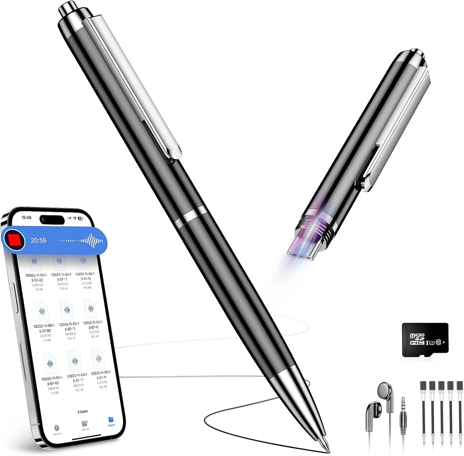 

72 ГБ USB-C диктофон, портативный, с функцией OTG, запуск одной кнопкой для совещаний, занятий, интервью