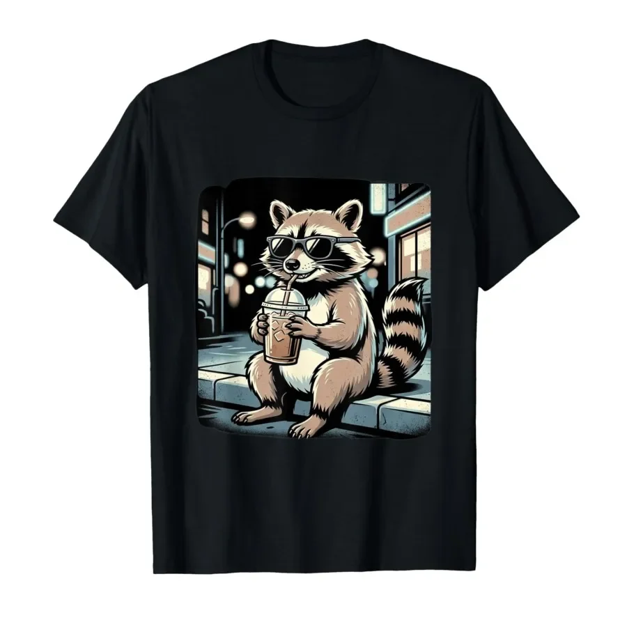 

Raccoon Drinking Iced Coffee – Funny Animal Meme T-shirt For Men Women 100% Cotton T Shirts Short Sleeve Tops 0410-2