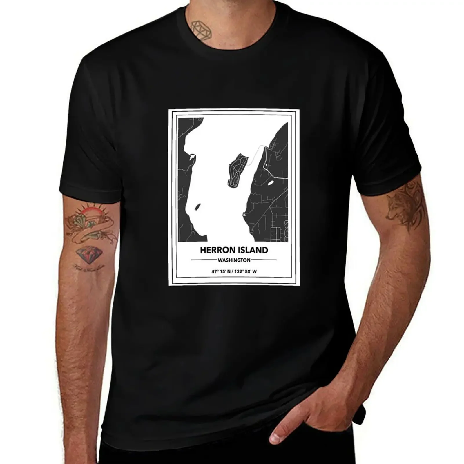 

Herron Island Washington Map T-Shirt Aesthetic clothing blacks men graphic t shirts