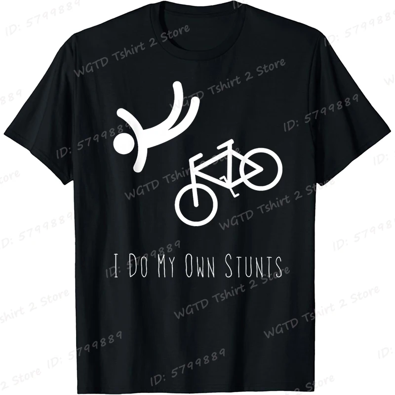 Funny Bike Lover Shirt, I Do My Own Stunts Letter Print T-Shirt, Funny Cycling T-shirts For Men, Short Sleeve Crewneck Male Tees
