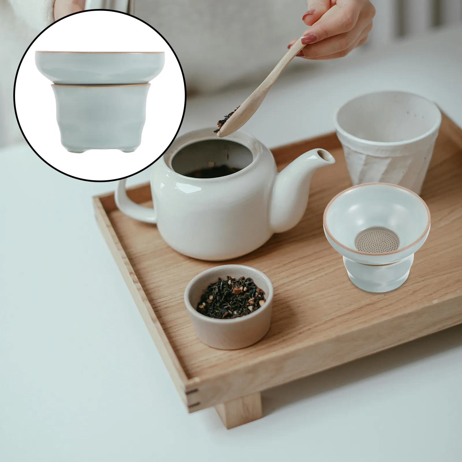 Ceramic Tea Strainer Loose Leaf Infuser Set with Holder Porcelain Filter for Home Office Tea Brewing