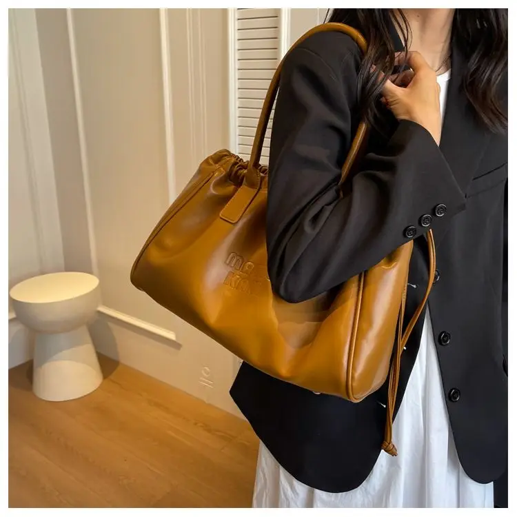 JIAERDI Vintage Brown Tote Bag Women Retro Pu Leather Large Capacity Handbag Female Harajuku Casual Shoulder Bag Luxury Design