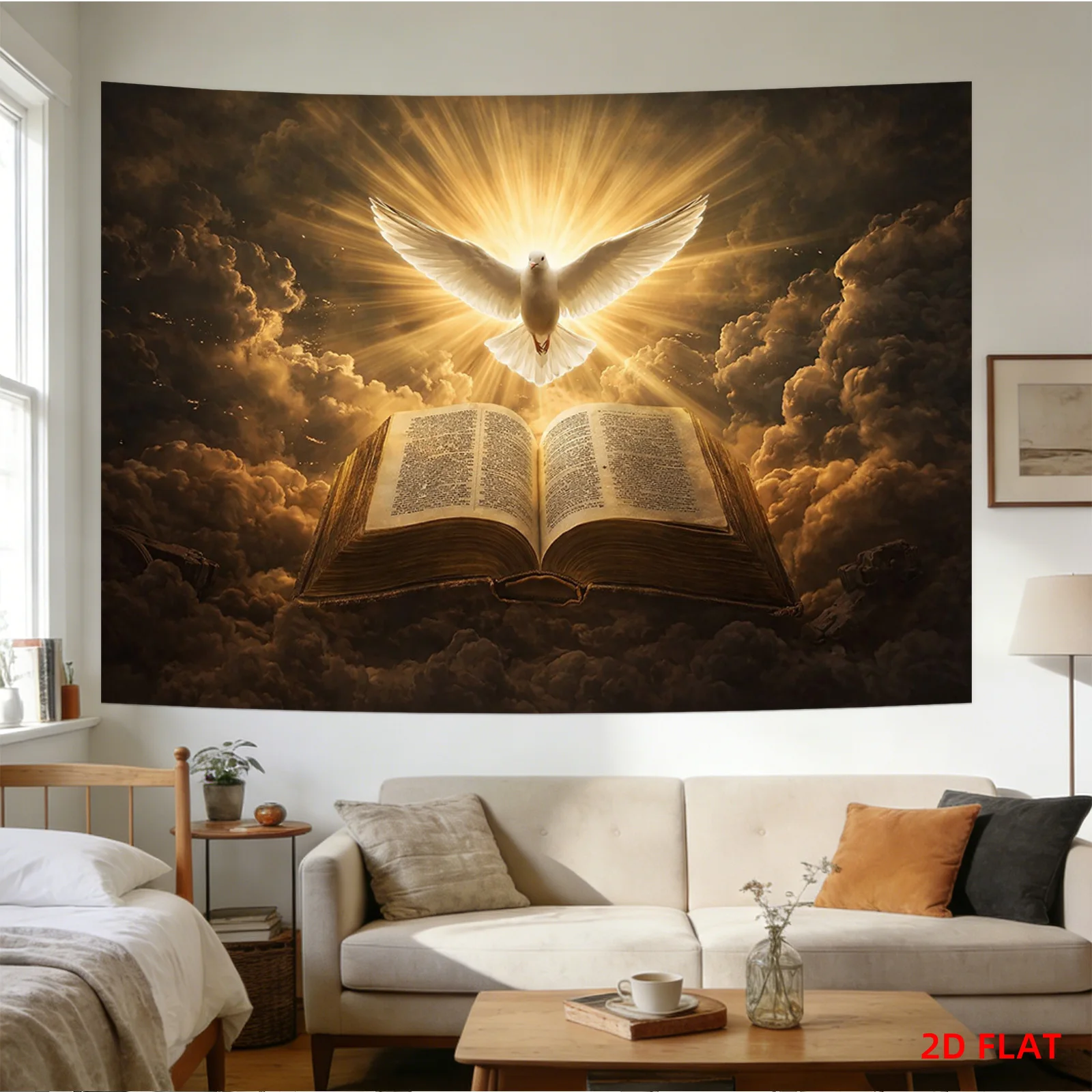 Huge Spiritual Open Book Dove Tapestry Wall Hanging Decor Christian Bible Art Print Room Decor Inspirational Religious Gift for