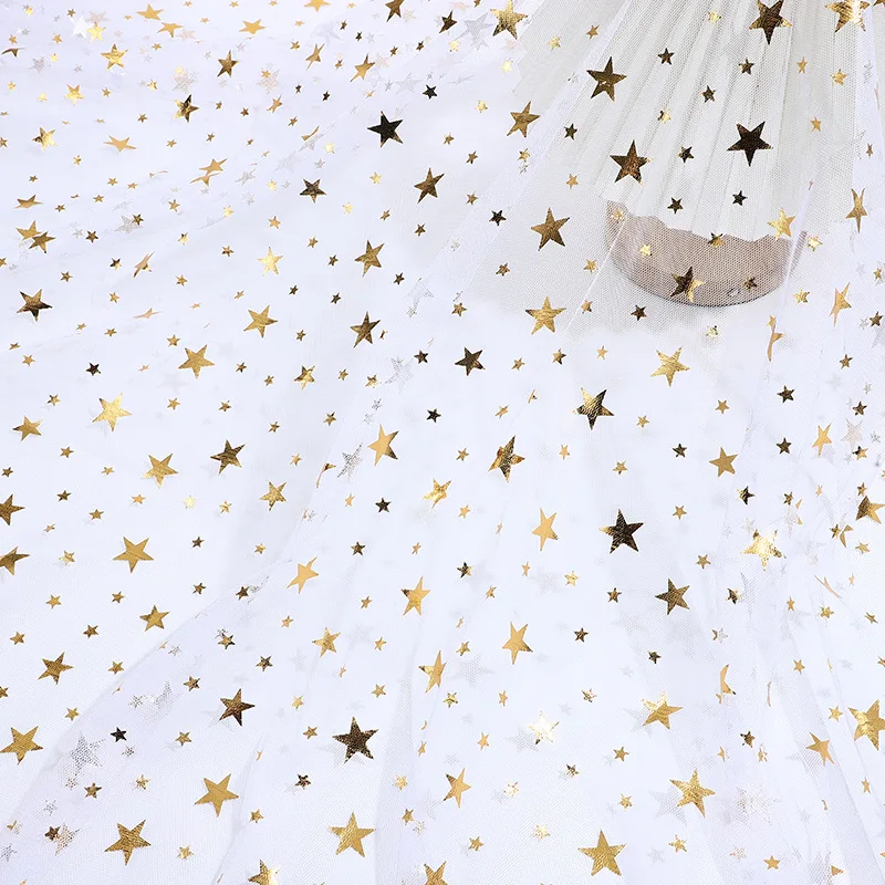 30A Star Pattern Mesh Tulle Fabric Big Small Star Sheer Gauze for Photo Background Kids Costume Halloween Party Decor By Meter