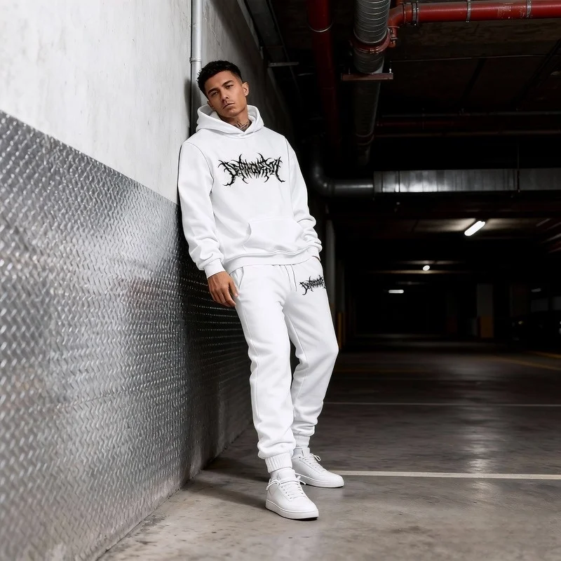 2026 Thermal Sportswear Set Men's Hoodie Sports Pants Sportswear Set Combo Loose Cotton Street Set 2 Piece Fitness Jogging Set #1