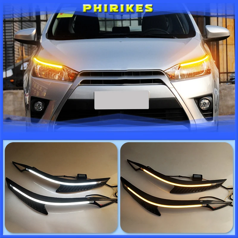 

LED Headlight Eyebrow led Running Light White With Yellow Turn Signal Light fit For Toyota Yaris 2014-2017