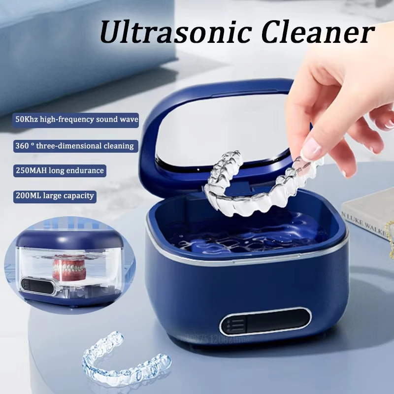 Ultrasonic Cleaning Machine 3Speed Timed Household USB Charging Jewelry Cleaner For Dentures Retainer Mouth Guard Aligner