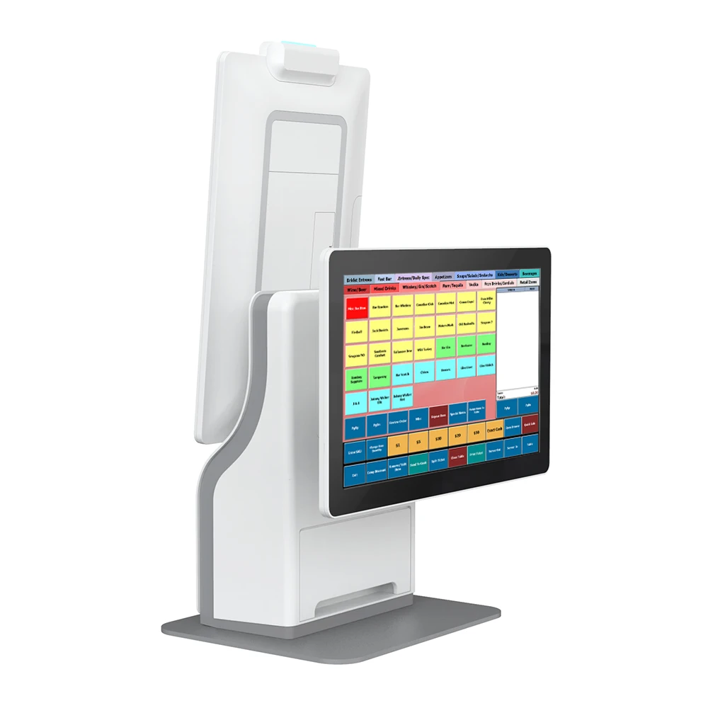 15.6' Desktop Dual Screen Self Service KIOSK, Android or Windows OSD, with 80mm Printer, Scanner, NFC Integrated