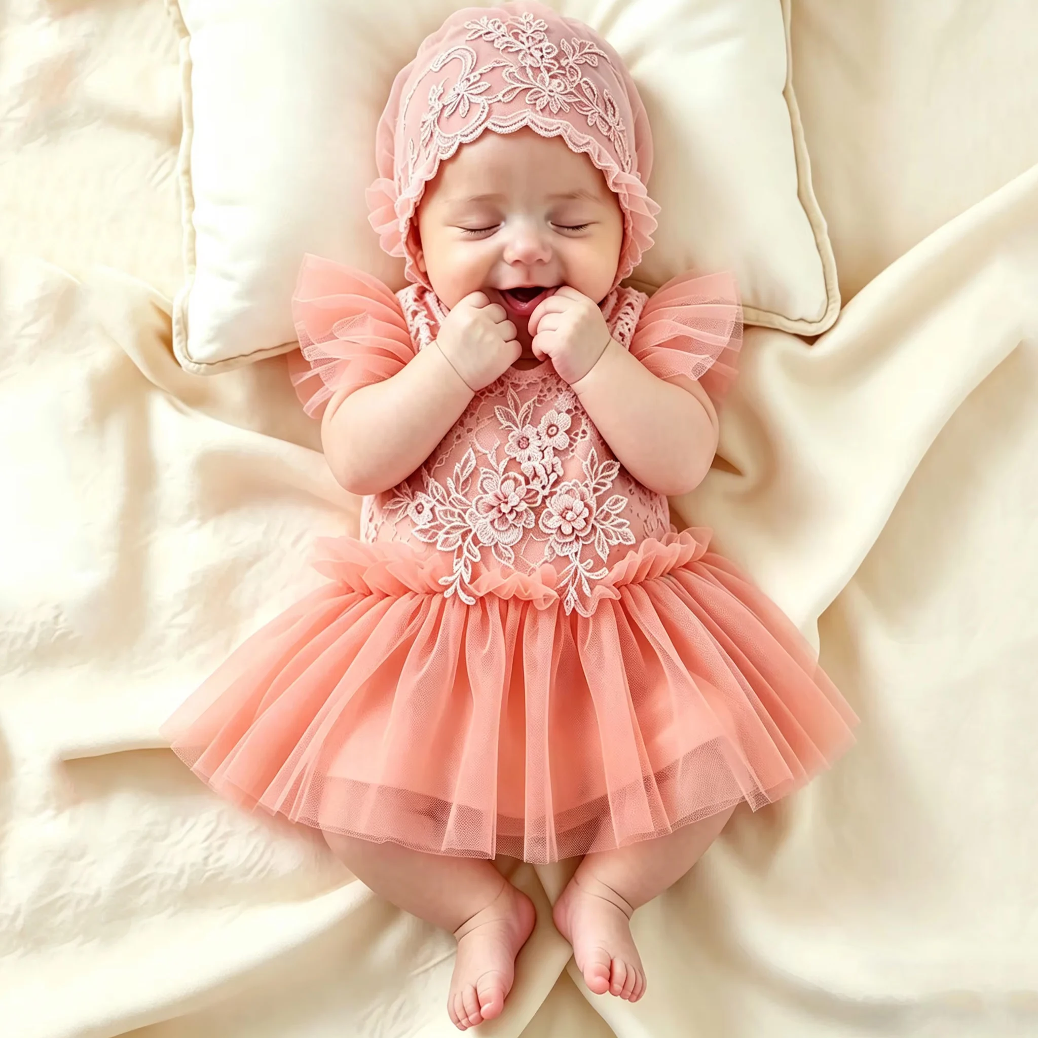 Neugeborenen-Fotografie-Kleidung Baby-Spitzenkleid mit Hut Säuglings-Stickerei-Tüllkleid für Fotoshooting-HD