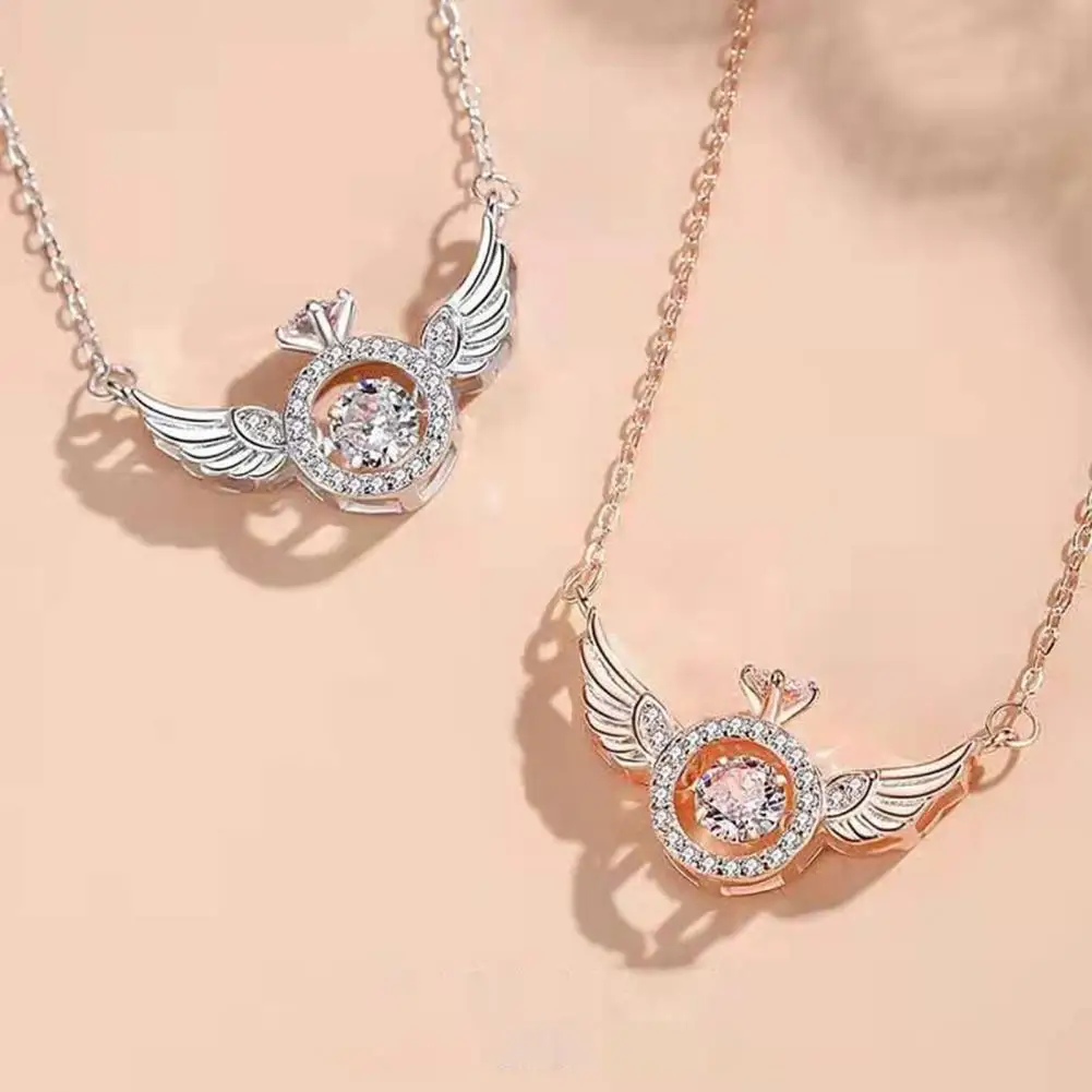 Angel Necklace Guardian Angel Wing Pendant Necklace for Women Heart Sympathy Jewelry Gift Elegant Moissanite Silver Choker