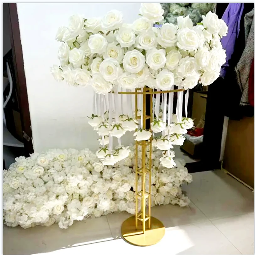 

6pcs wholesale wedding stage electroplating gold flower stand 100cm wedding centerpieces decorative ornaments road lead