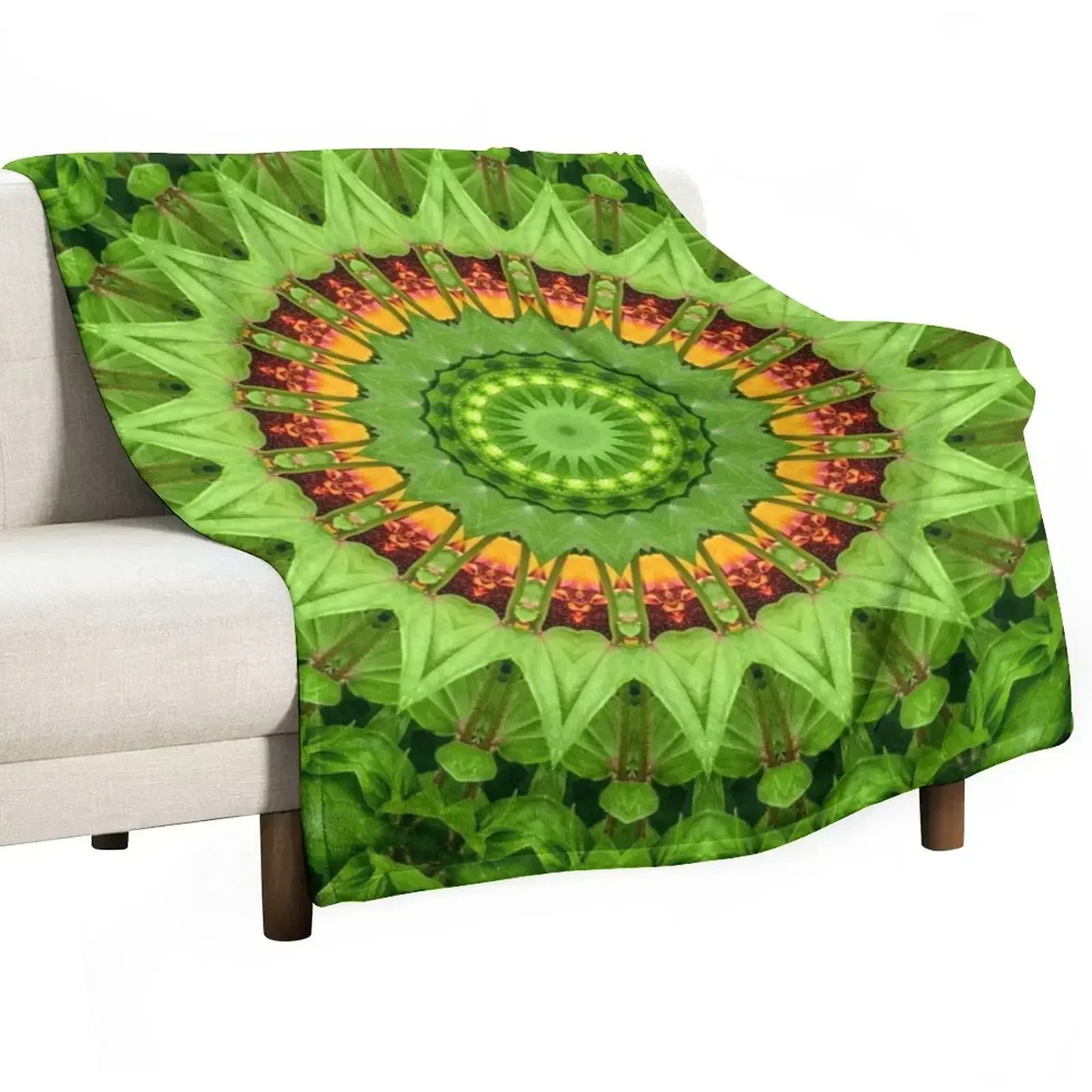 Peaceful Energy Wheel Mandala with Green and Orange Throw Blanket Single Luxury St Bed linens Beautifuls Retros Custom Blankets