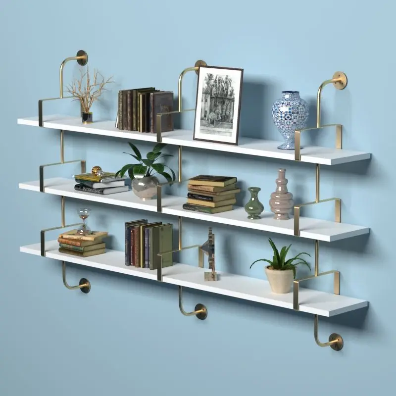 Wrought iron wall hanging, wall storage racks, kitchen living room bookshelves, flower racks, multi-layer linear partitions