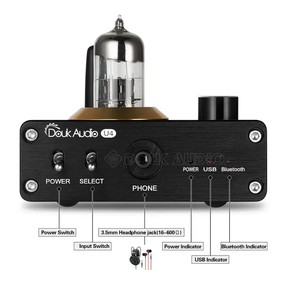 Douk Audio U4 Mini Bluetooth 5.0 Tube Headphone Amplifier USB DAC Stereo Audio Preamp USB Sound Card APTX-LL