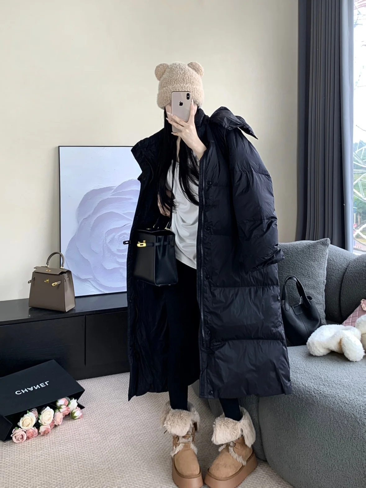 

Beloved Golden Girl Bla Slimming Oversized Long Hooded down Jaet White Du Feather Outerwear Knee-Length Commute Sle