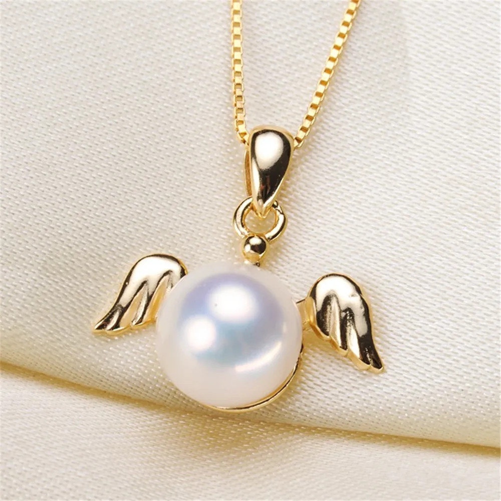 DIY Accessories S925 Sterling Silver Pearl Pendant Empty Support Little Angel Necklace Pendant Women Fit 8mm Round Flat Beads