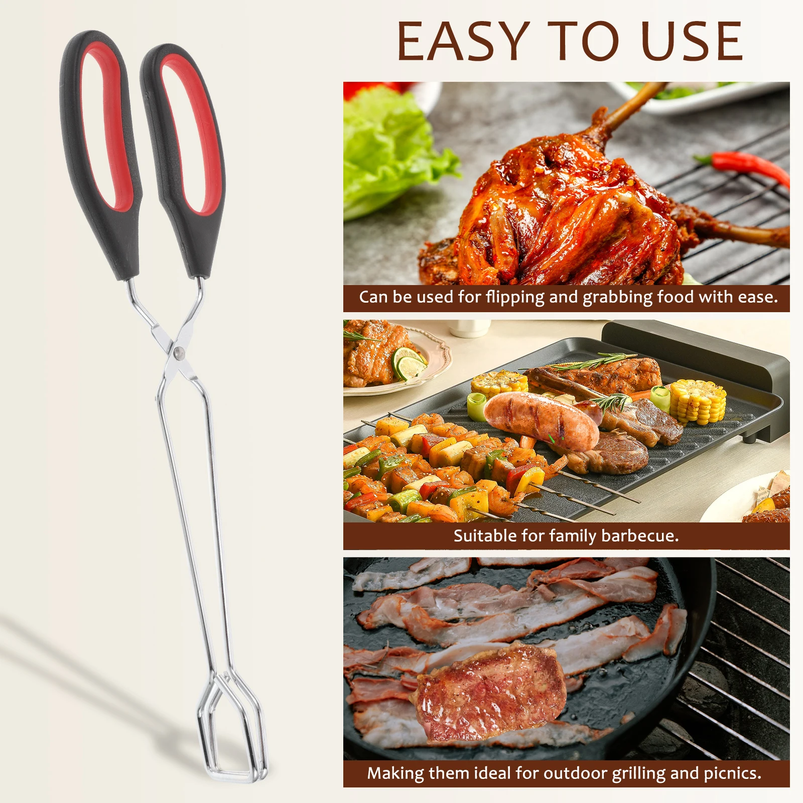 

Barbecue Tongs Stainless Steel Food Clip Cooking Tweezers Scissor Baking Bread Clamp Grilling Carbon Portable Outdoor Kitchen