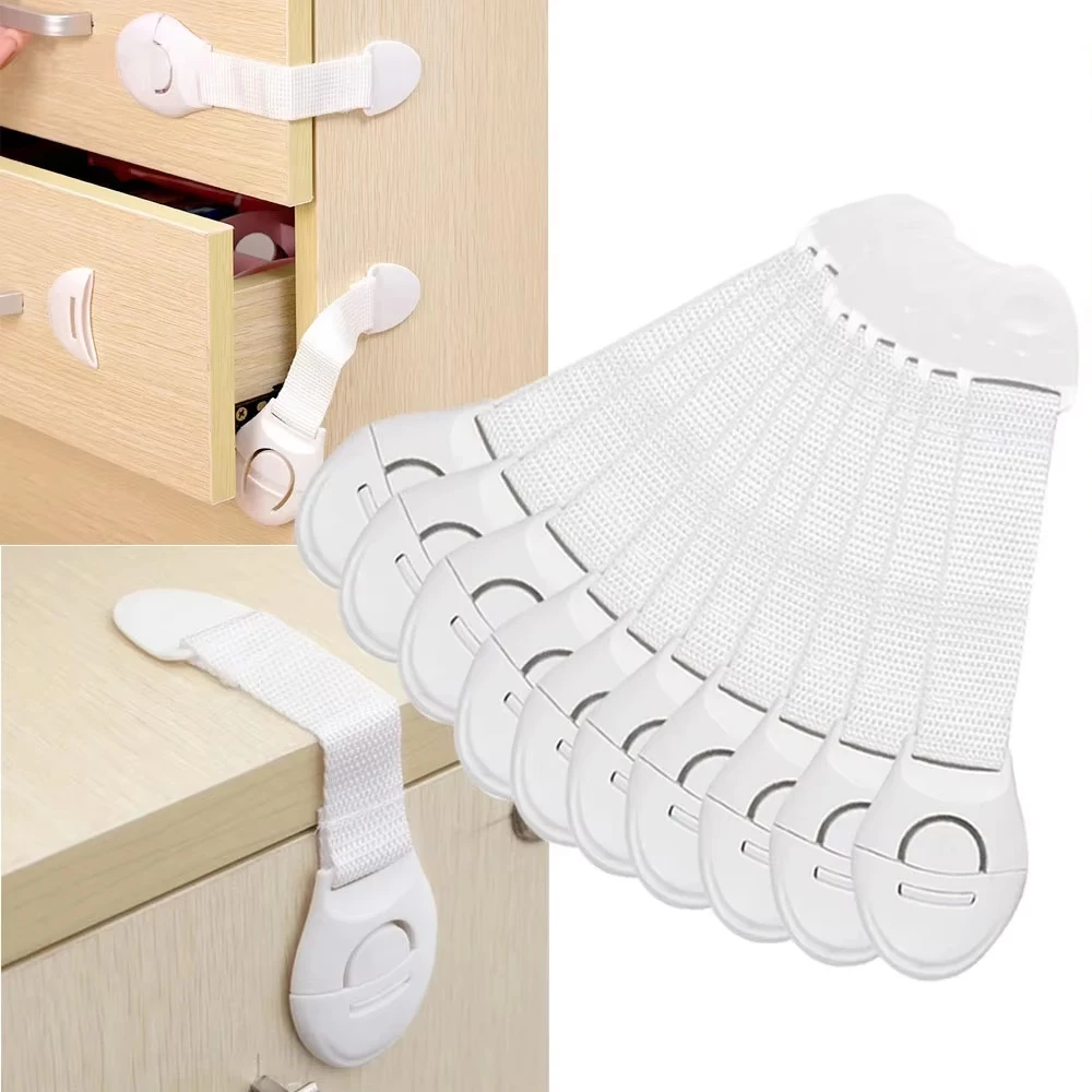 1-100Pcs Kids Safety Cabinet Lock Baby Proof Security Protector Cabinet Door Multi-Functional Ribbon Lock Buckle for Drawers