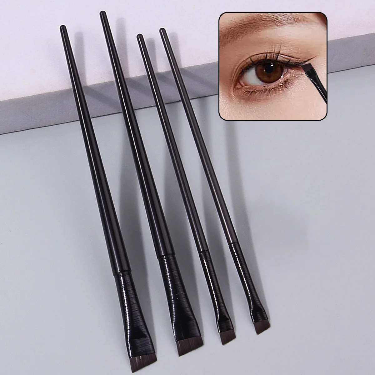 2pcs Big+ 2pcs Small /4pcs Liquid Eyeliner Brush Ultra Thin Fine Oblique Angle Flat Head Eyebrow Brush Make Up Tools Set