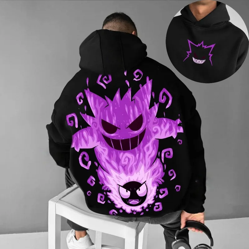 

Толстовка с двусторонним принтом Pokémon Gengar для мужчин и женщин, осень-зима 2022, новинка Y2K Harajuku, повседневная толстовка больших размеров, топ