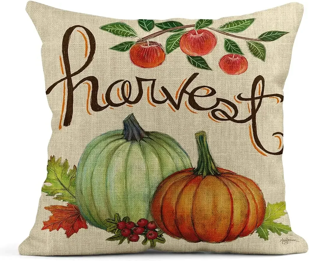 Autumn Farm Harvest Home Decoration Linen Pillow Cover Pillowcase Square Sofa Bed Cushion Cover 45x45 pillow case
