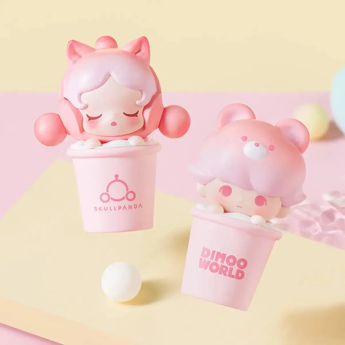 POPBean Strawberry Milkshake Series Skullpanda and Dimoo Action Figure Doll Toys City of Taiwan  Limited Edition Skullpanda