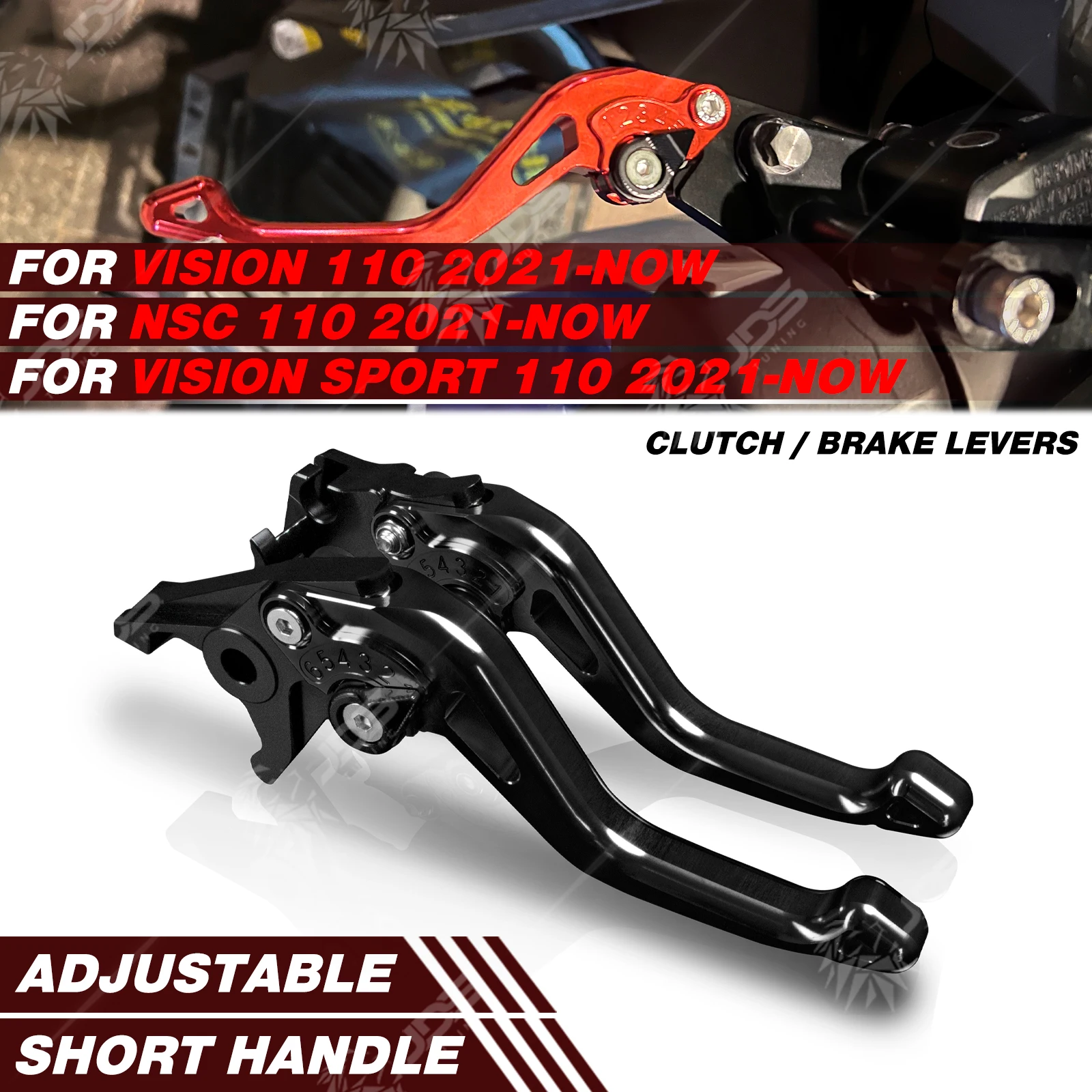 For Honda VISION110/NSC110/VISION SPORT 110 2021-NOW Racing Short Brake Lever Set Adjustable Handle Levers Three-Fingers Parts