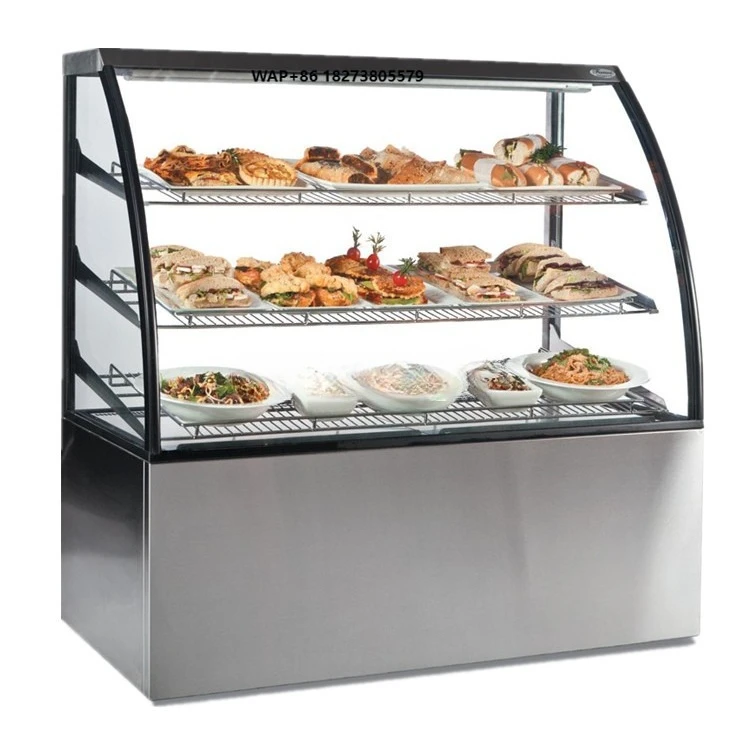 Curved Glass Electric Heating Food Warming Showcase Hot Food Pizza Pie Warmer Display Cabinet
