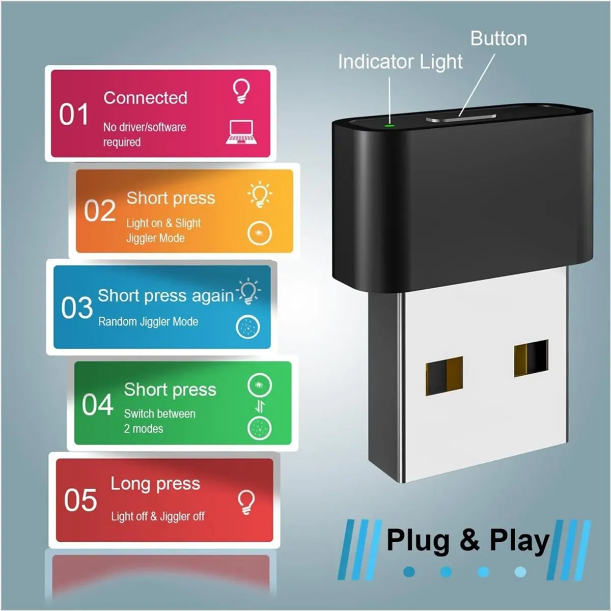 A64I USB Mouse Jiggler Undetectable Mouse Mover Anti Computer Hibernation Mobile Cursor with Separate Mode and on/OFF