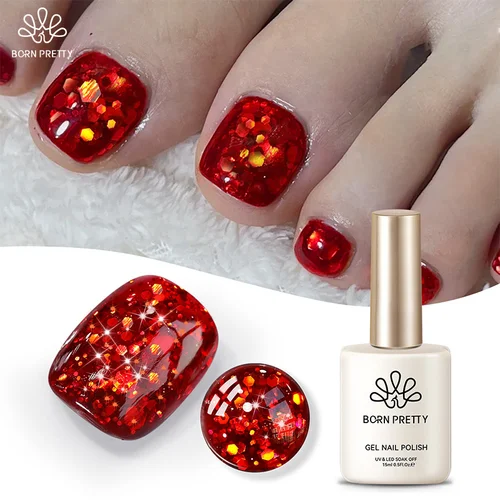 BORN RRETTY 15ml rojo brillo lentejuelas Gel esmalte de uñas semipermanente remojo UV LED barniz suministros de uñas