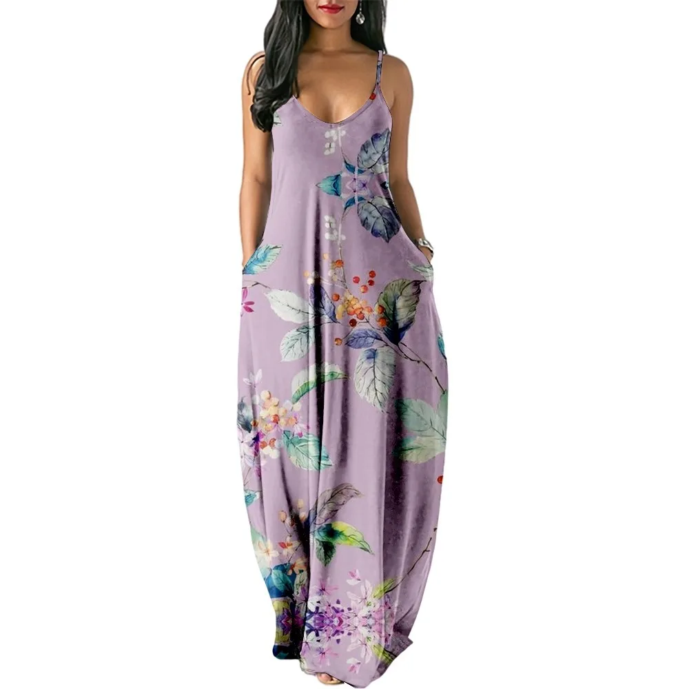 

Summer Retro Floral Print Sling Dress Women Elegant Sleeveless Dress Boho Holiday Sundress Vestidos