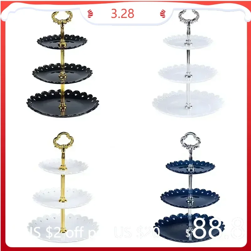 

1PC European Dessert Table Fruit Tray Three Layer Cake Stand Rack Wedding Party Candy Plastic Dry Wedding Party House