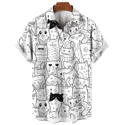 Casual Men's Shirts Anime Cat Graphic Shirts For Men Summer Oversized Tees Short Sleeve Tops Harajuku Streetwear Men's Clothing