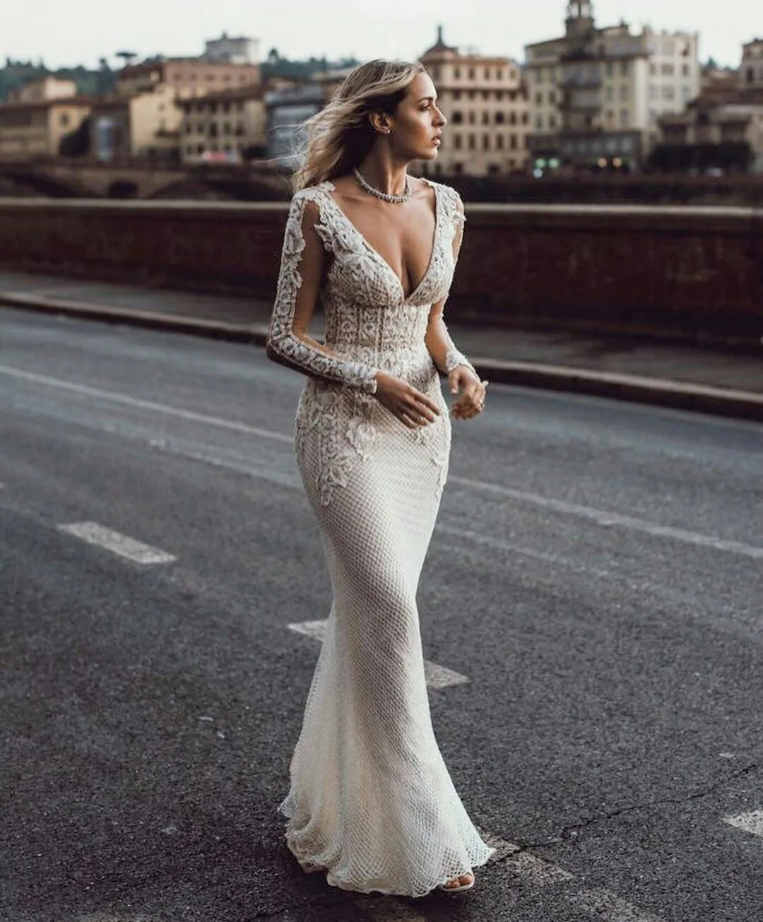 vintage lace wedding dresses mermaid long sleeve backless Bohemian Boho Sleeves V Neck Beach Bridal Gowns Vestido De Novia Wedding Dresses Style HOCO24 Orange/red Halter Backless Maxi Size:1XL