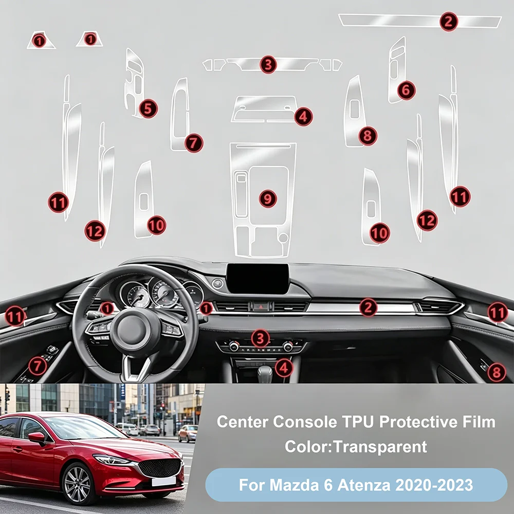 Transparente TPU-Mittelkonsole für den Innenraum für Mazda 6 Atenza 2020-2023, Schutzfolie, kratzfeste TPU-Schutzfolie – Detail 1