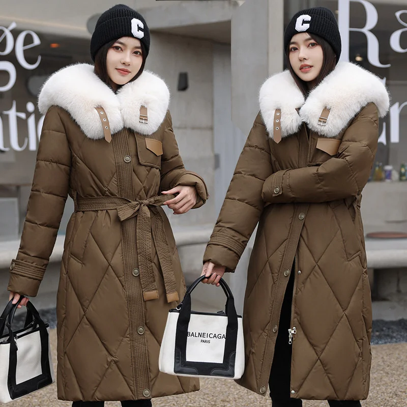 Jaqueta de inverno quente feminina, casaco de parka longo, peludas finas, casaco grosso de algodão, outwear feminino com gola de pele, Parkas que tudo combina, novo, 2023