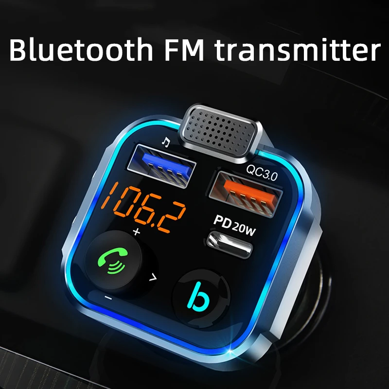 Bluetooth adapter FM transmitter PD 20W QC3.0 HiFi subwoofer cigarette lighter U disk music car charger hands-free calling