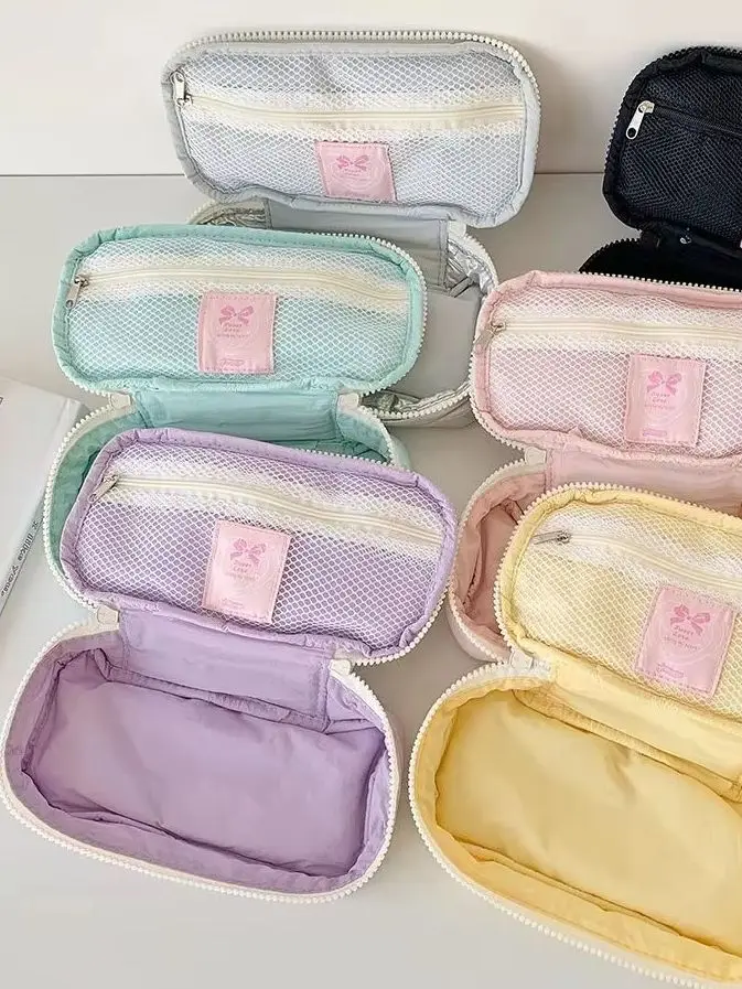 Student Simple Bow Fabric Pencil Bag, Multi‑Purpose Stationery Pouch, DIY Journal Desktop Organizer Storage Pouch back to school