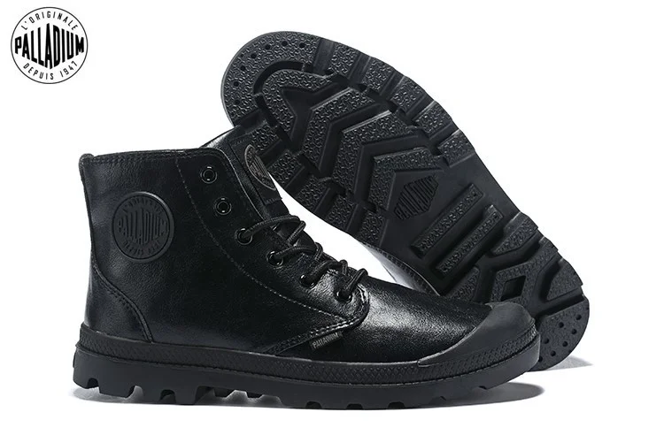 

New PALLADIUM Classic All Black Men Women Leather High Upper Boots For Female Slip-Resistant Bottom Casual Walking Shoes 35-45